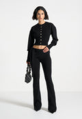 Knitted Fit & Flare Leggings with Belt - Black
