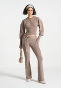 Knitted Fit & Flare Leggings with Belt - Taupe