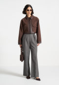 Suede & Pebbled Leather Jacket - Brown