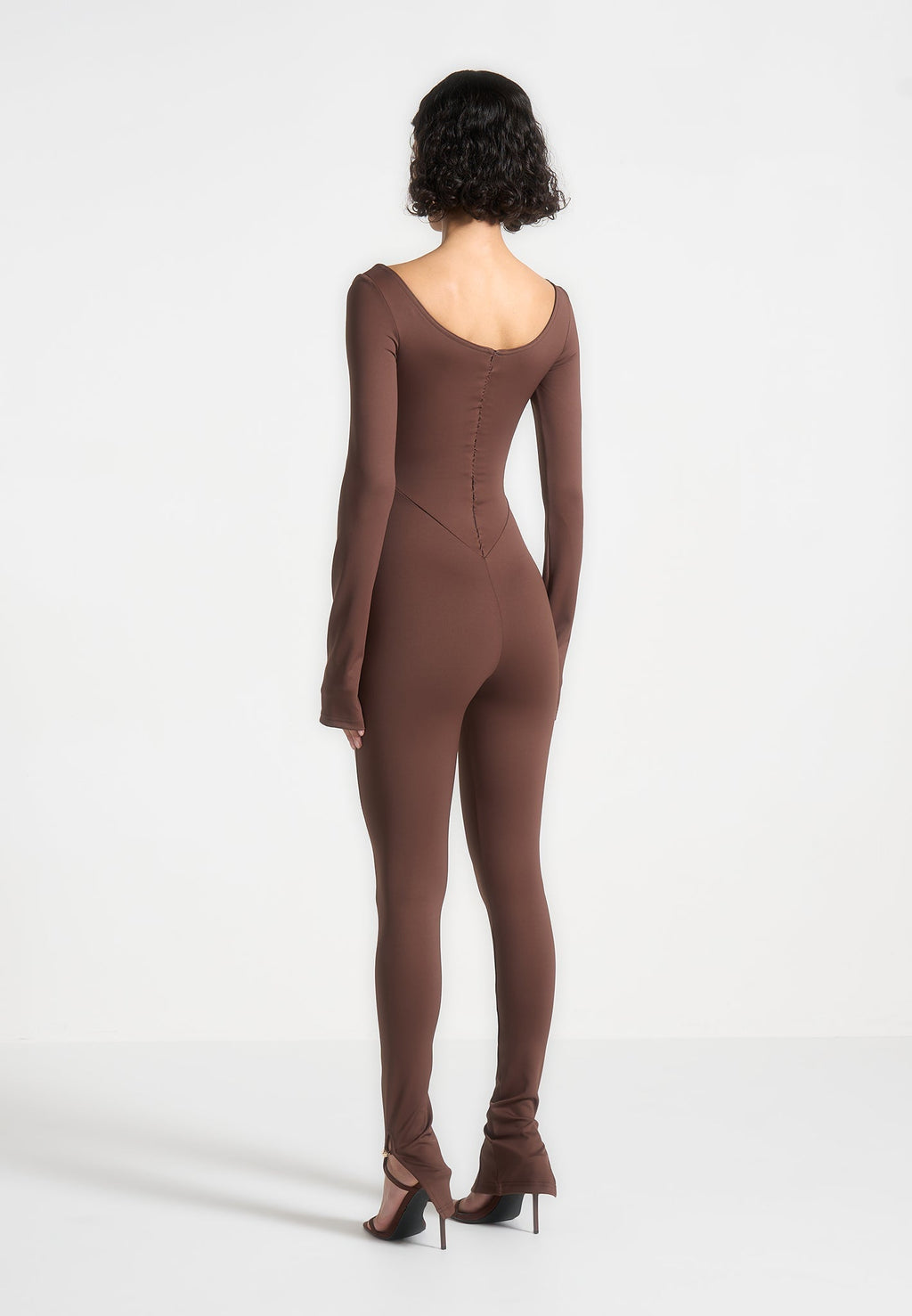 Twisted Bust Off Shoulder Jumpsuit - Brown