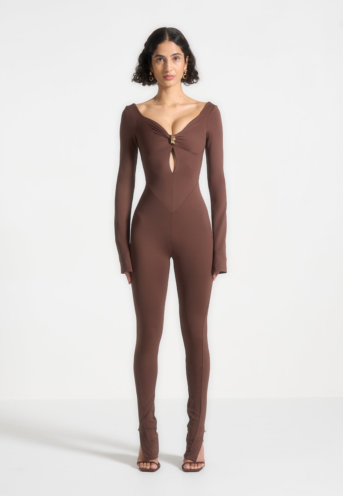 Twisted Bust Off Shoulder Jumpsuit - Brown
