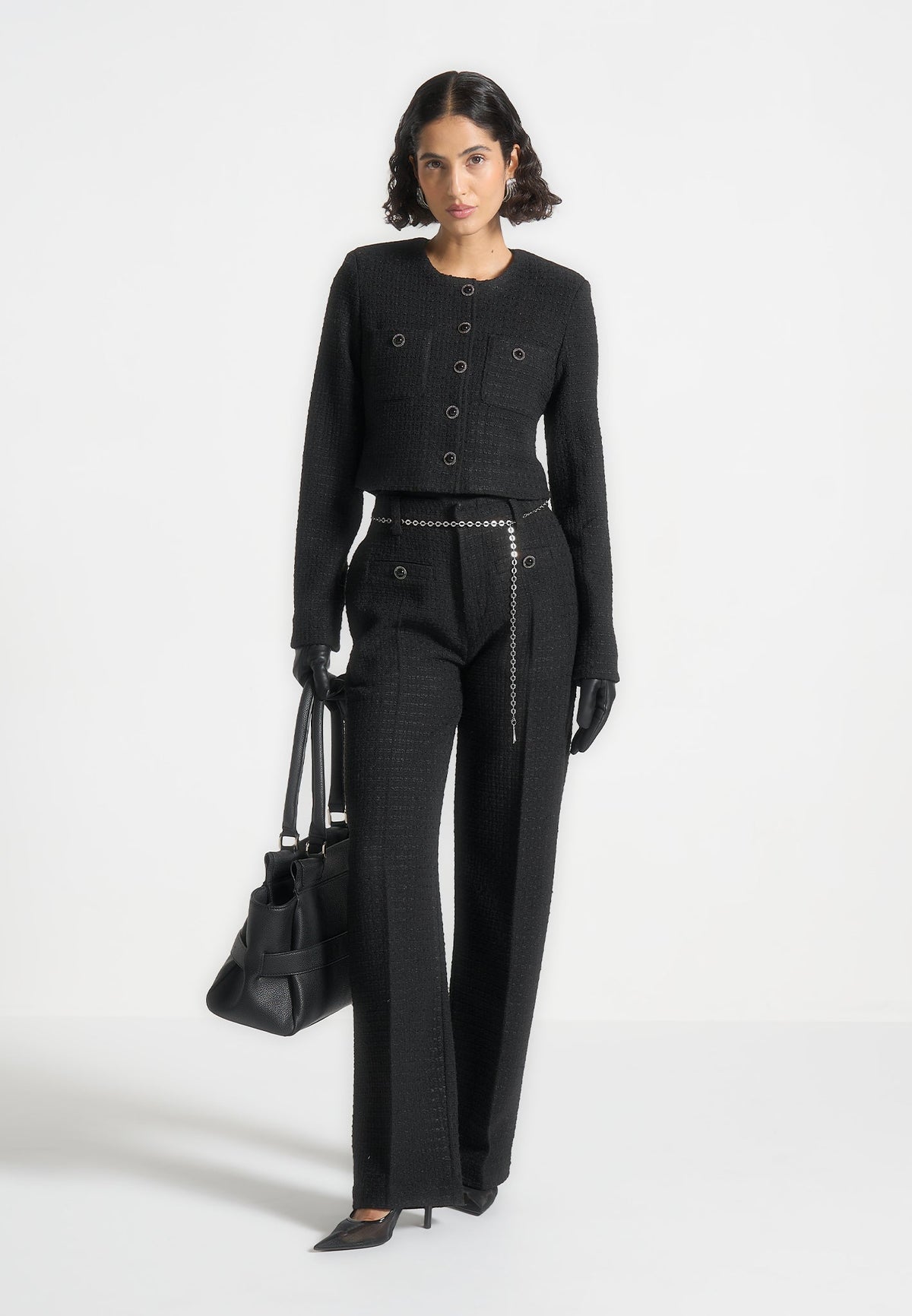 Tweed Trousers with Belt - Black