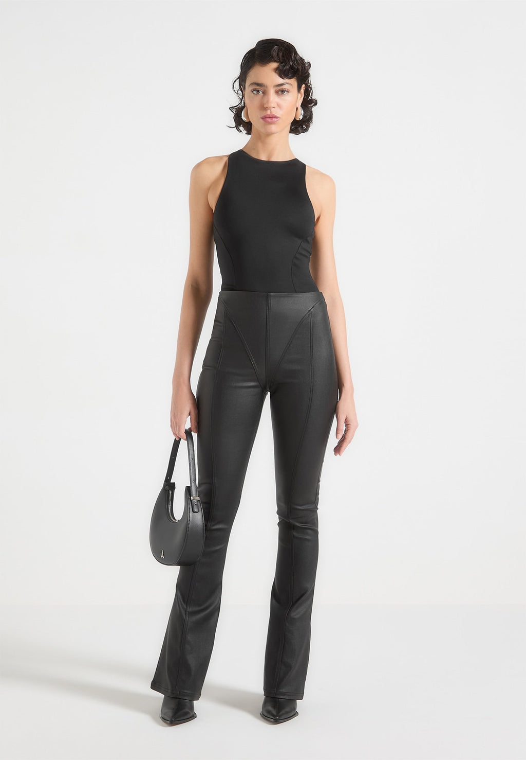 Wax Effect Fit and Flare Leggings - Black