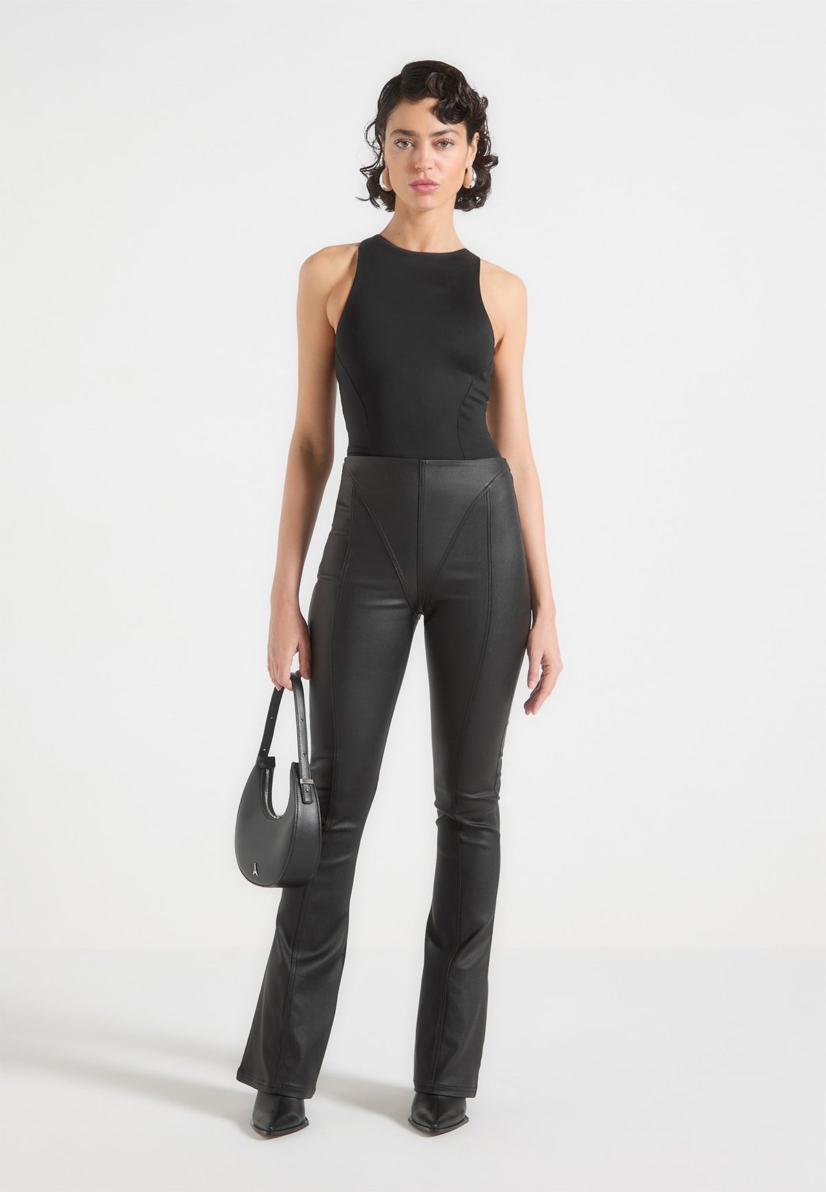 Wax Effect Fit and Flare Leggings - Black