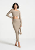 Off Shoulder Knit Crop Top - Beige Marl