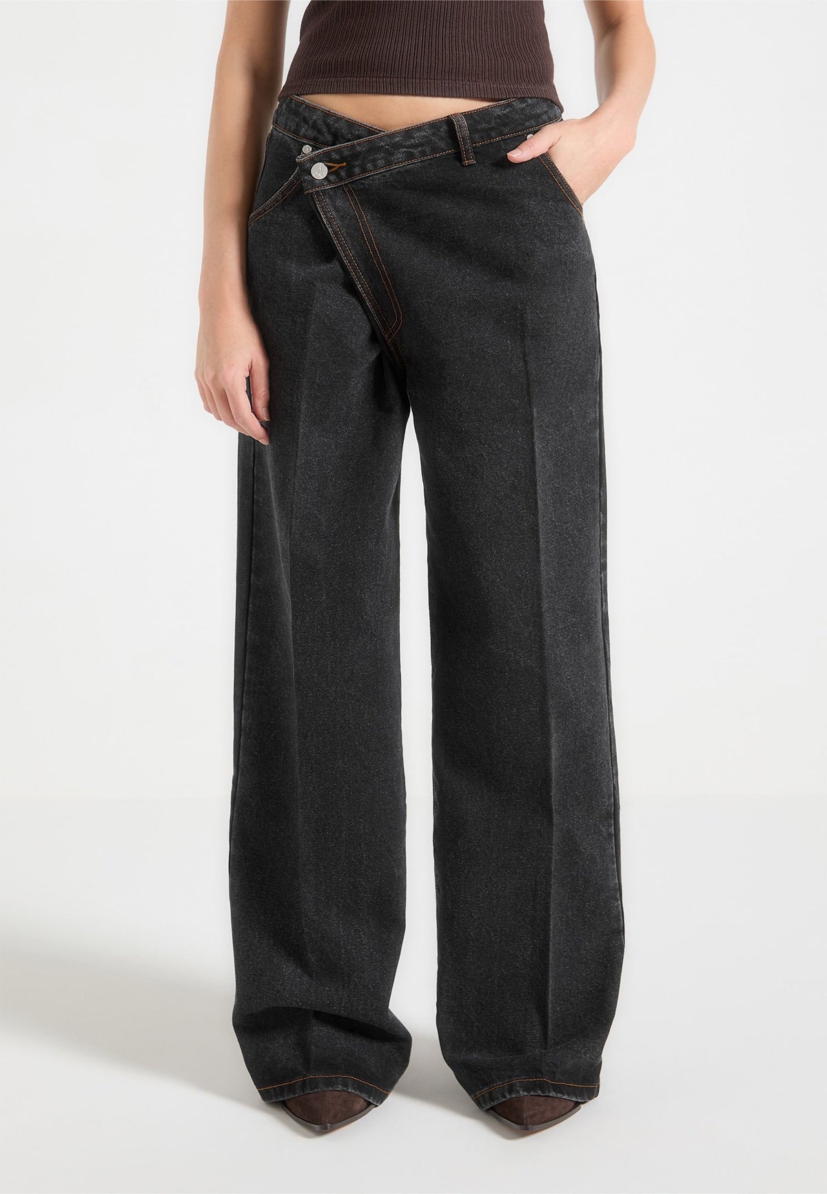 Wrapover Baggy Jeans - Black