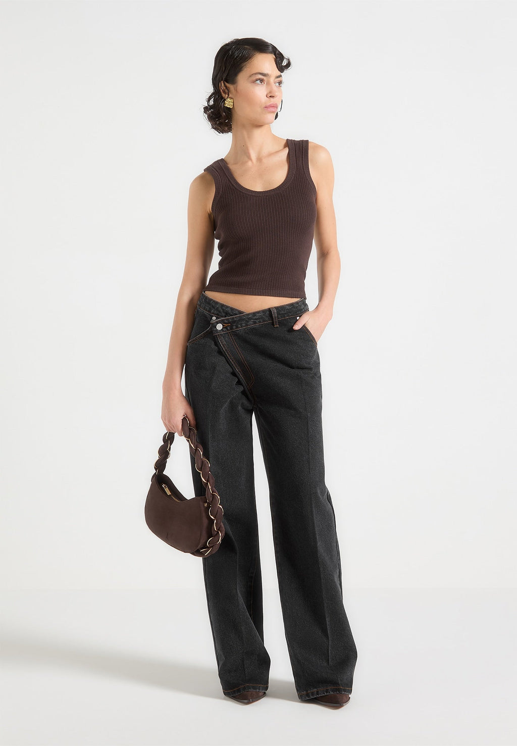 Wrapover Baggy Jeans - Black