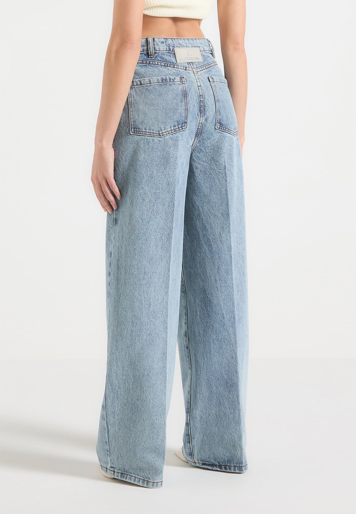 Wrapover Baggy Jeans - Mid Blue