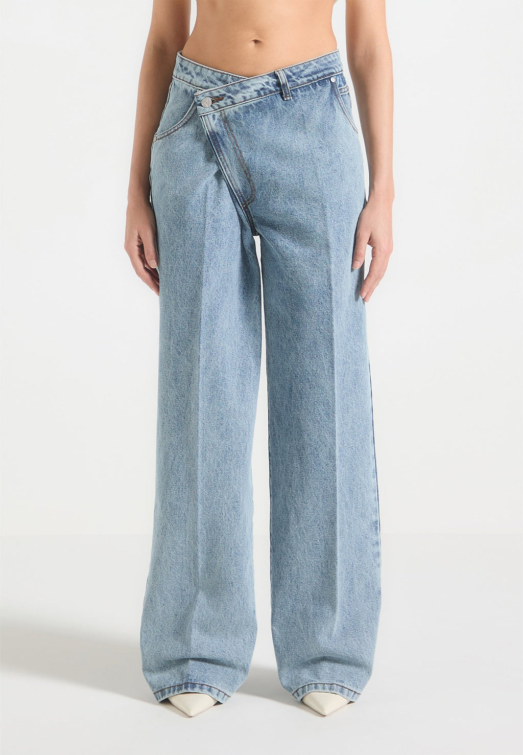 Wrapover Baggy Jeans - Mid Blue