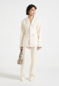 Wide Shoulder Cinch Waist Blazer - Cream