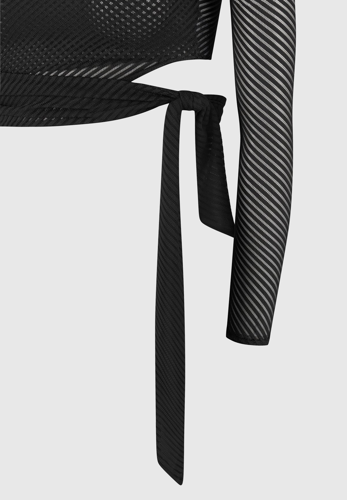 Ribbed Sheer Top with Tie - Black