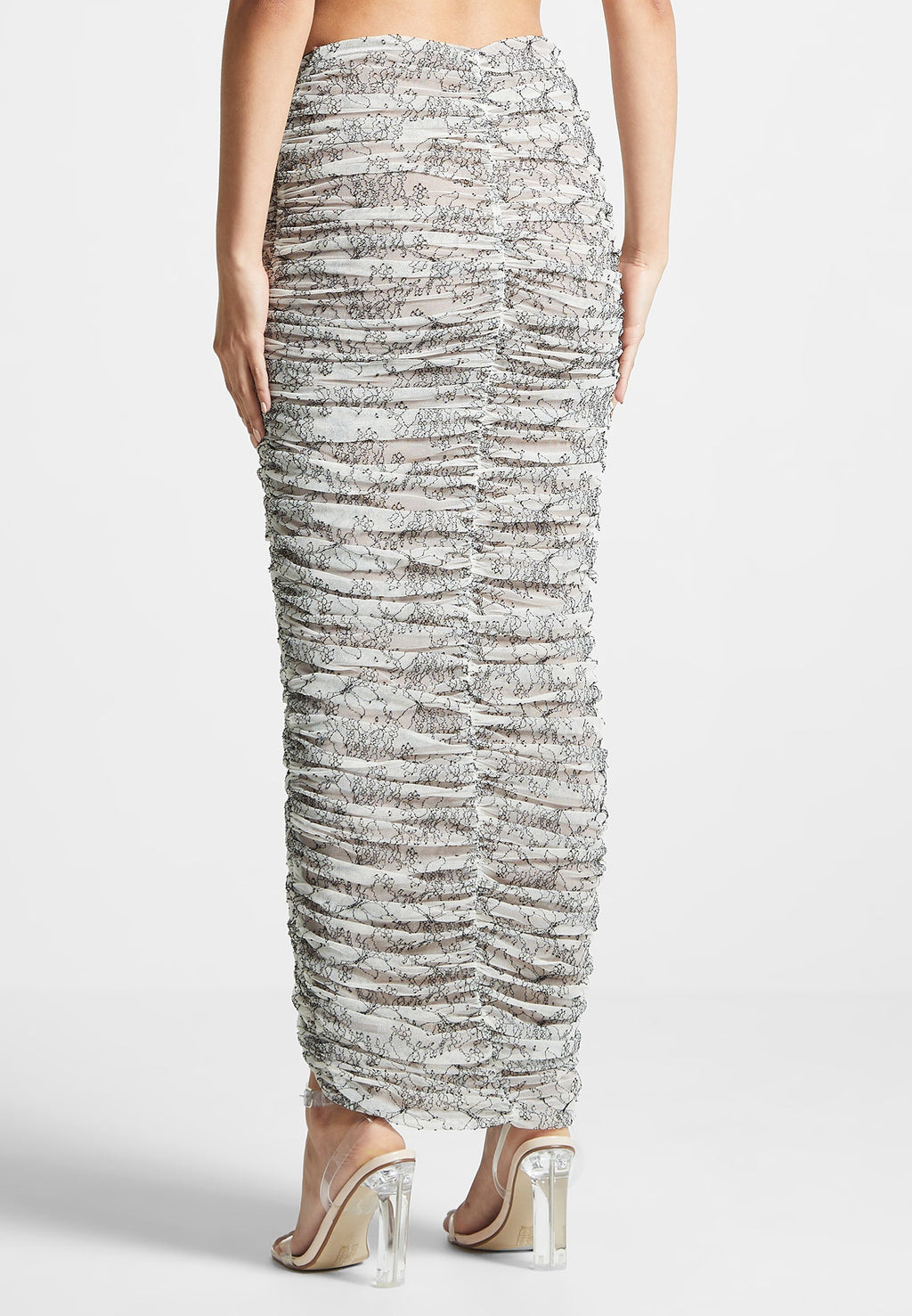 Ruched Lace Asymmetric Midaxi Skirt - Off White