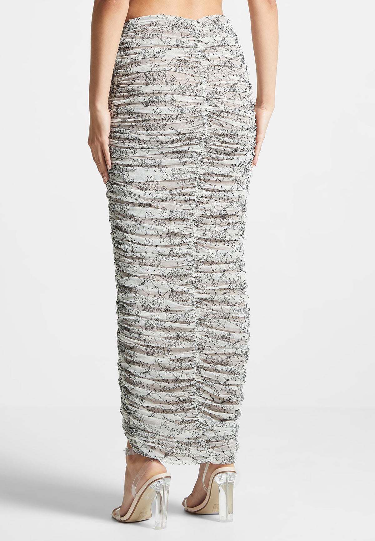 Ruched Lace Asymmetric Midaxi Skirt - Off White