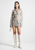 Ruched Lace Asymmetric Mini Skirt - Off White