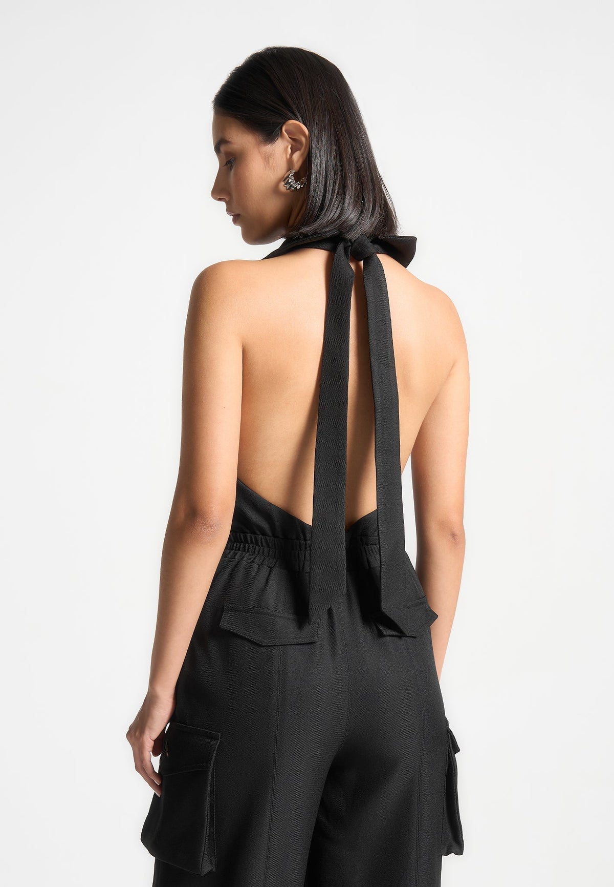 Tailored Halterneck Cargo Jumpsuit - Black