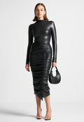 Leather Mock Neck Bodysuit - Black
