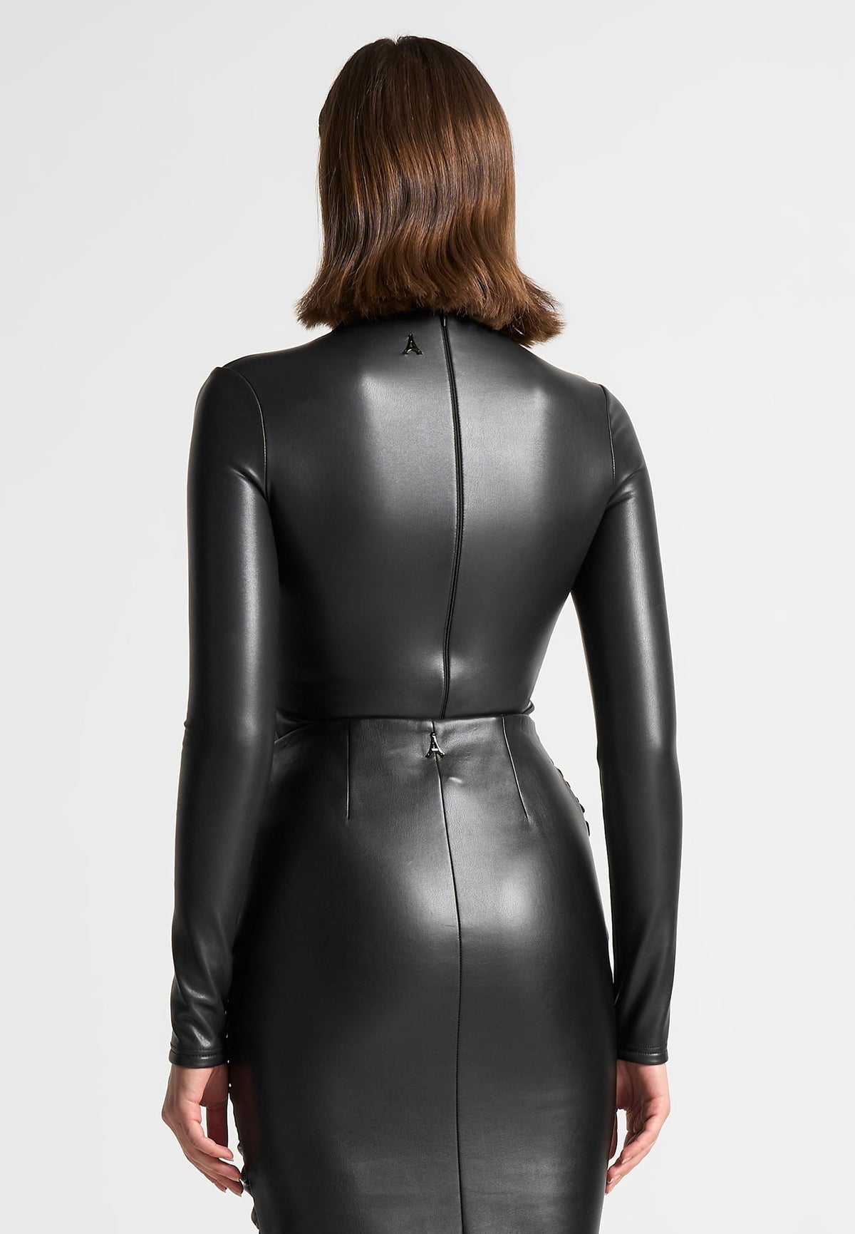 Leather Mock Neck Bodysuit - Black