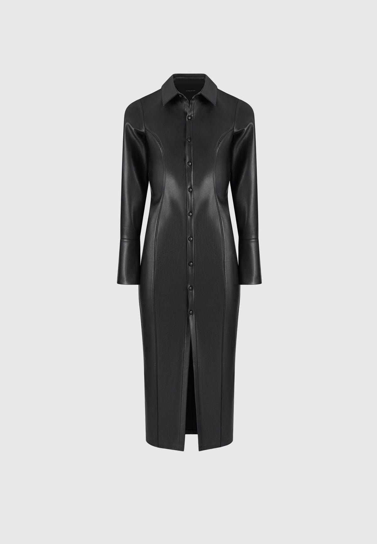 Leather Midaxi Shirt Dress - Black