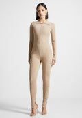 Vegan Suede Jumpsuit - Beige