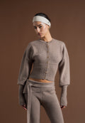 Knitted Cinch Waist Cardigan - Taupe