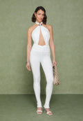 Twist Halterneck Ruched Jumpsuit - Off White