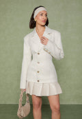 Tailored Cinch Blazer Dress with Pleats - Beige