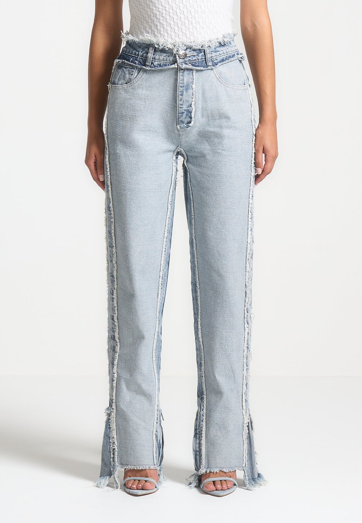 Distressed Mom Jeans - Mid Blue