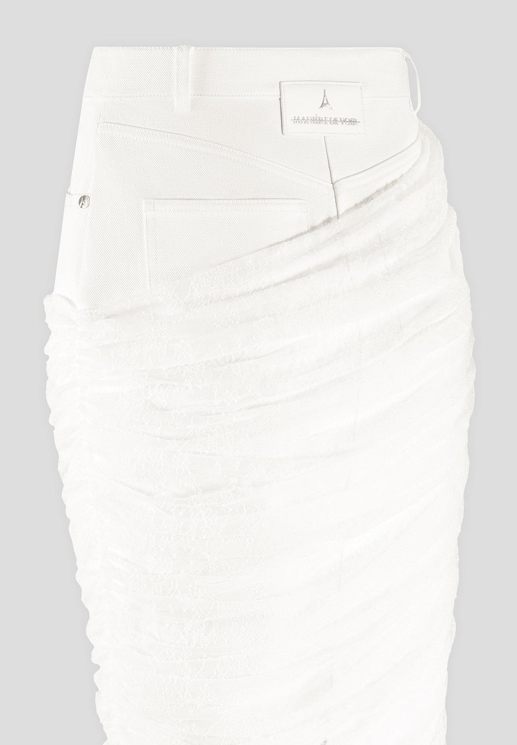 Draped Mesh Denim Maxi Skirt - Off White