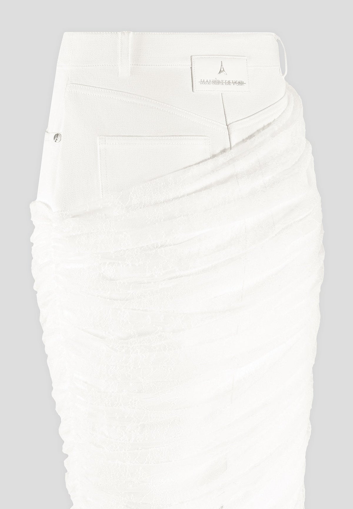 Draped Mesh Denim Maxi Skirt - Off White