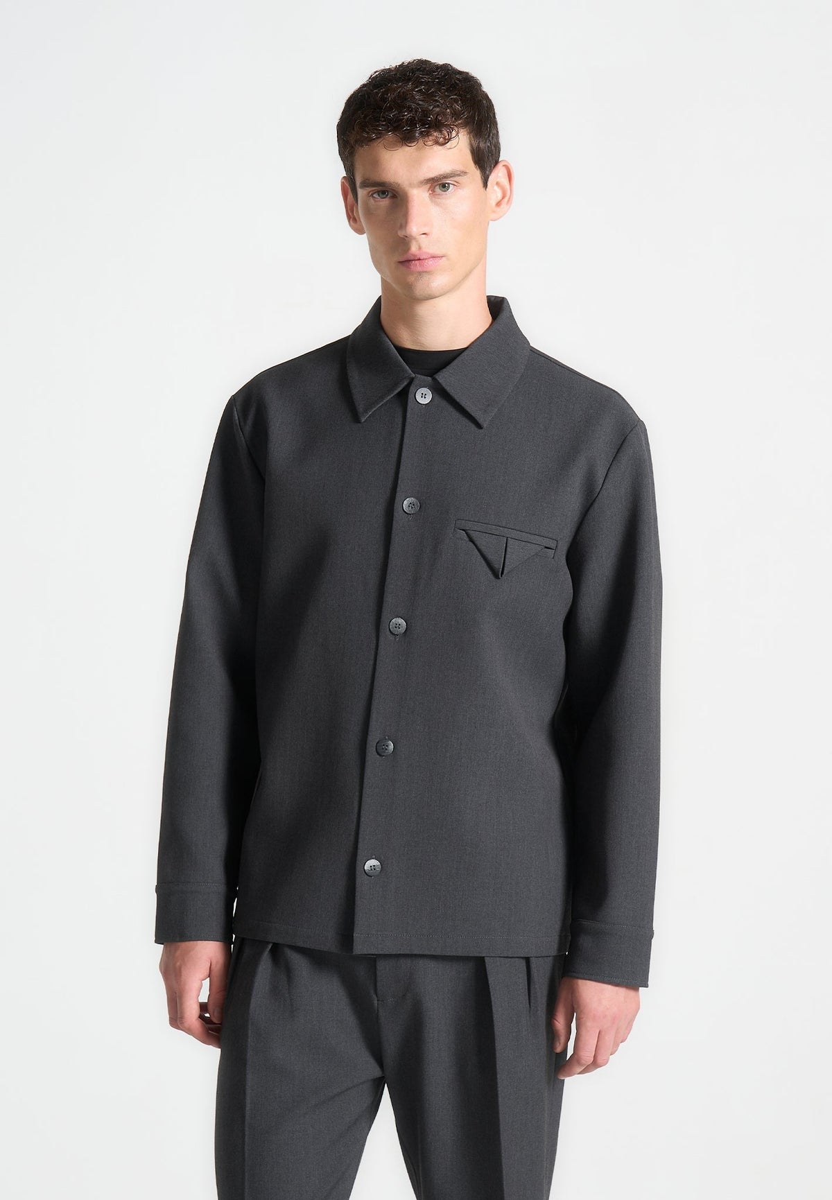Hatched Tailored Overshirt - Grey