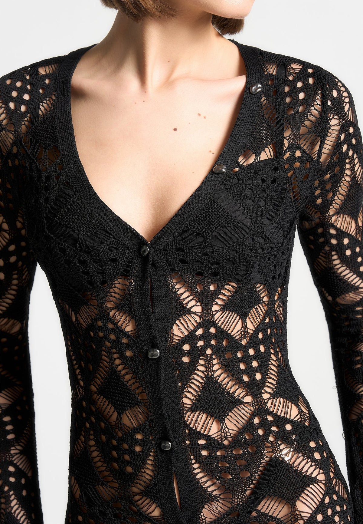 Knit Longline Cover Up Cardigan - Black