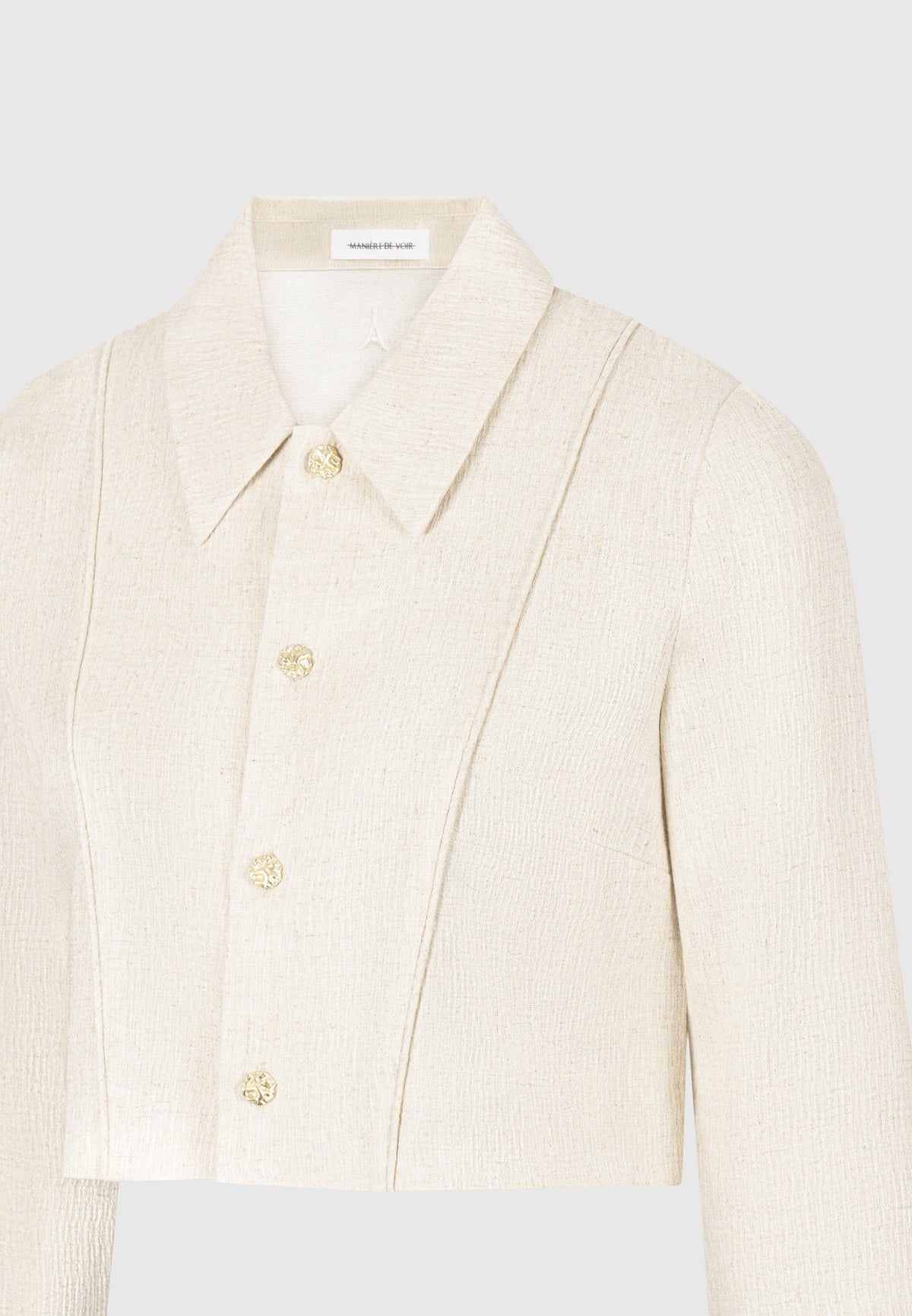 Linen Pintuck Cropped Shirt - Natural