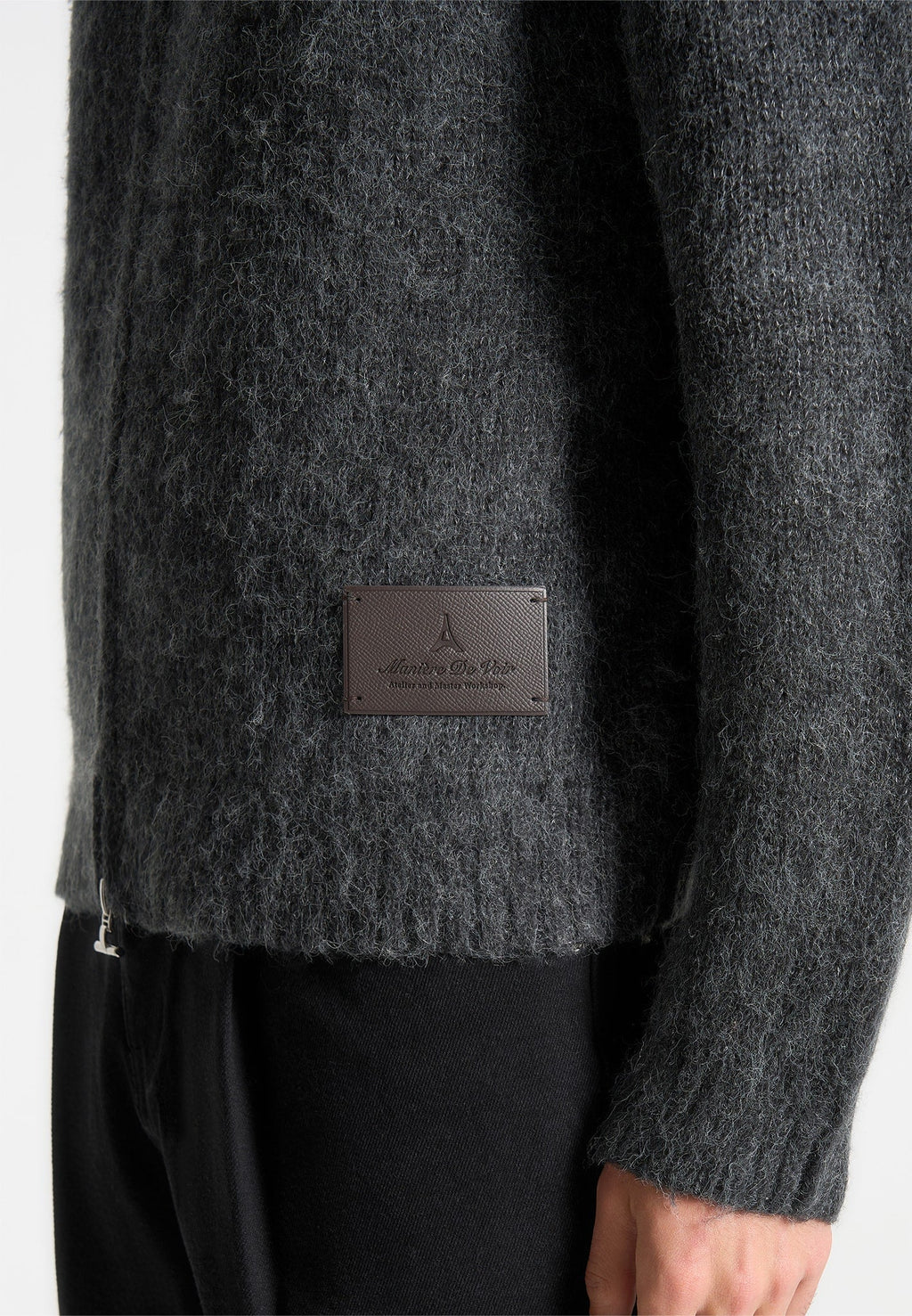 Mohair-Blend Zip Through Hoodie - Charcoal Grey