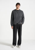 Mohair-Blend Zip Through Hoodie - Charcoal Grey