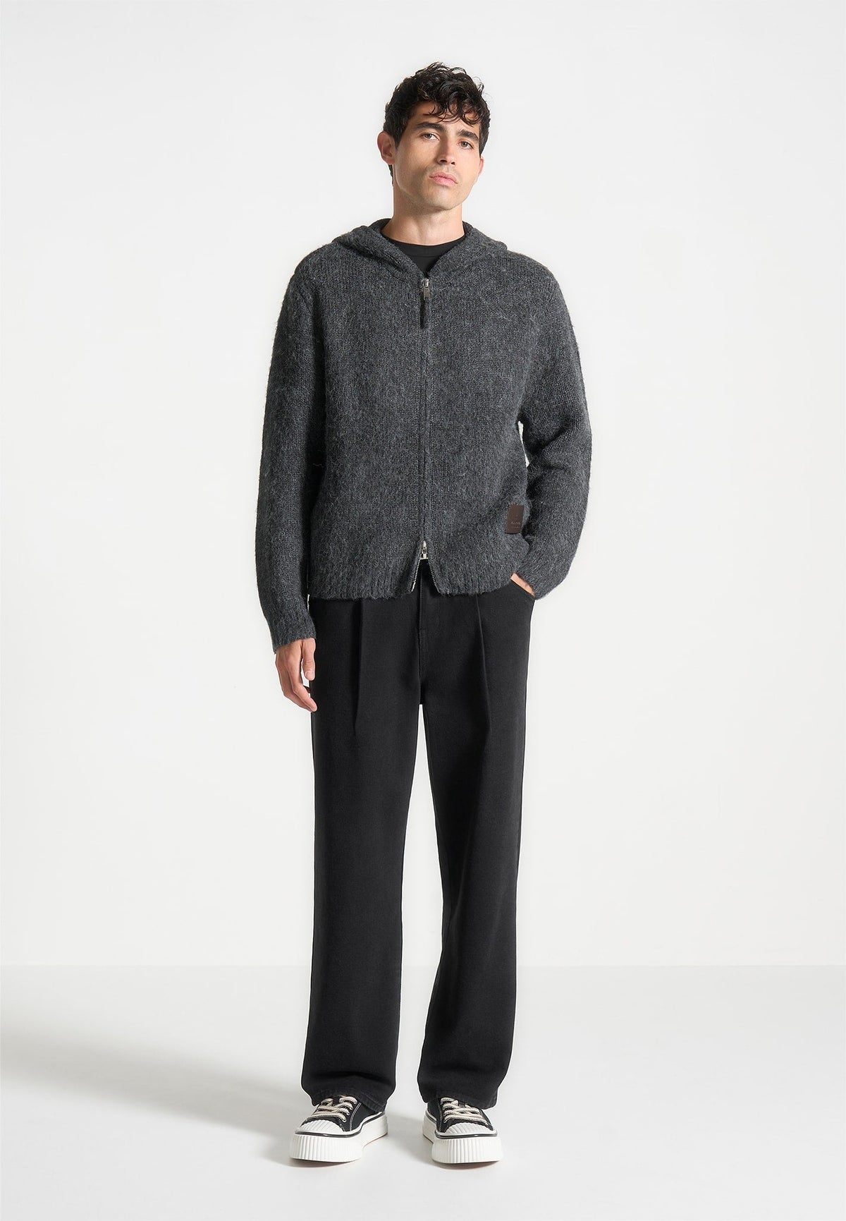 Mohair-Blend Zip Through Hoodie - Charcoal Grey