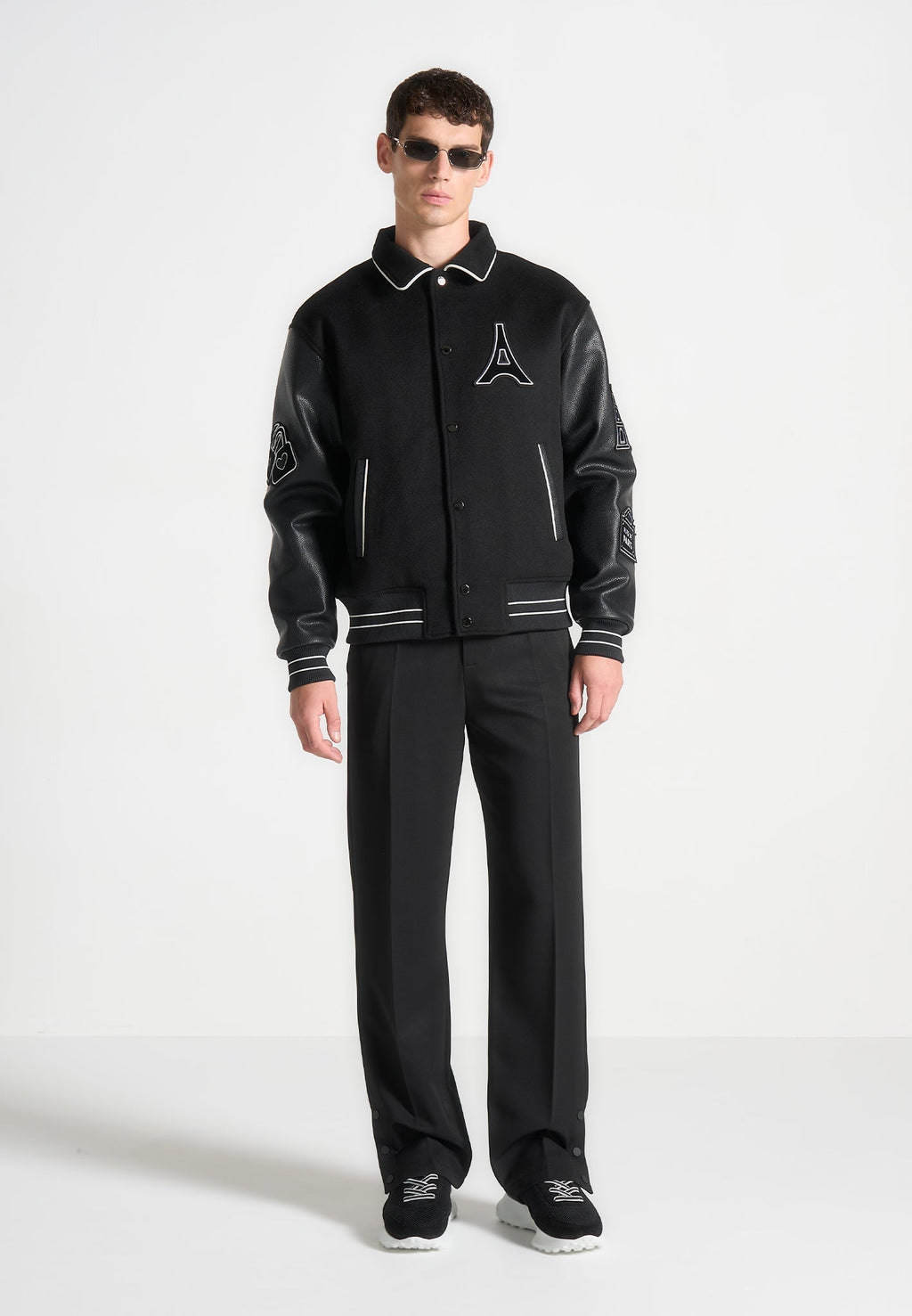 Mona Lisa Wool Blend Varsity Jacket - Black