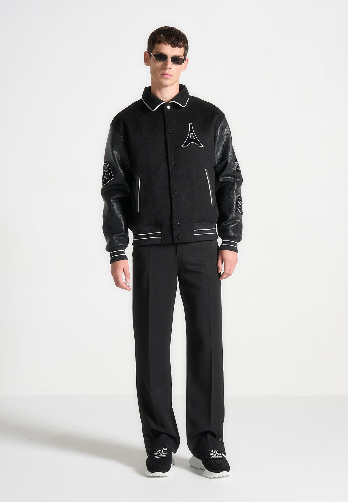 Mona Lisa Wool Blend Varsity Jacket - Black