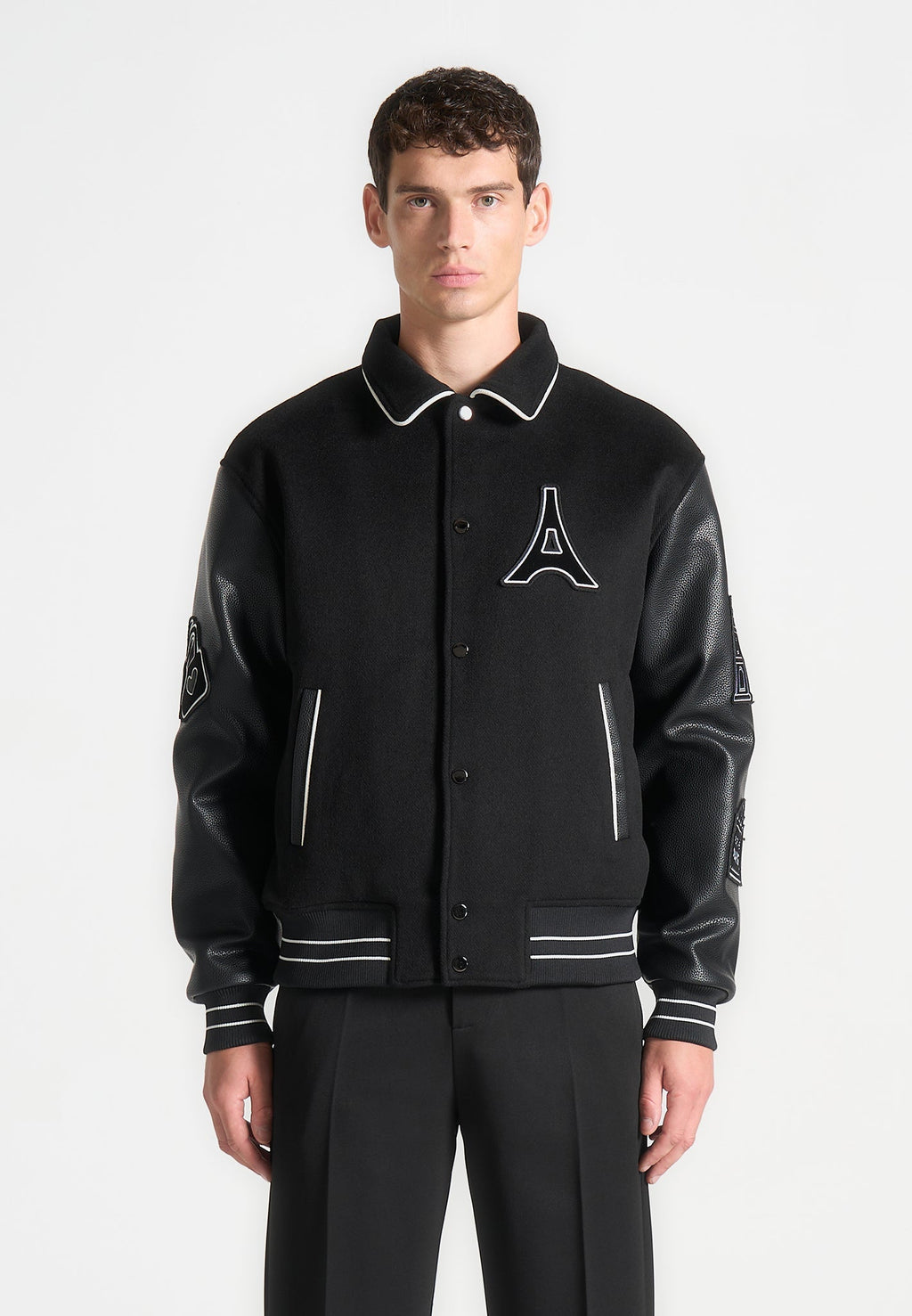 Mona Lisa Wool Blend Varsity Jacket - Black