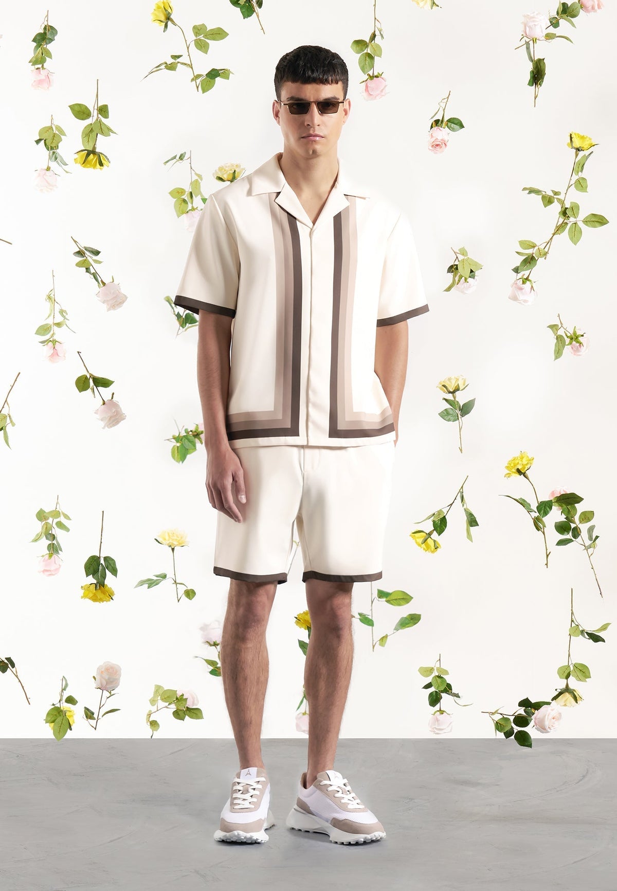 Ombré Border Revere Shirt - Cream/Brown