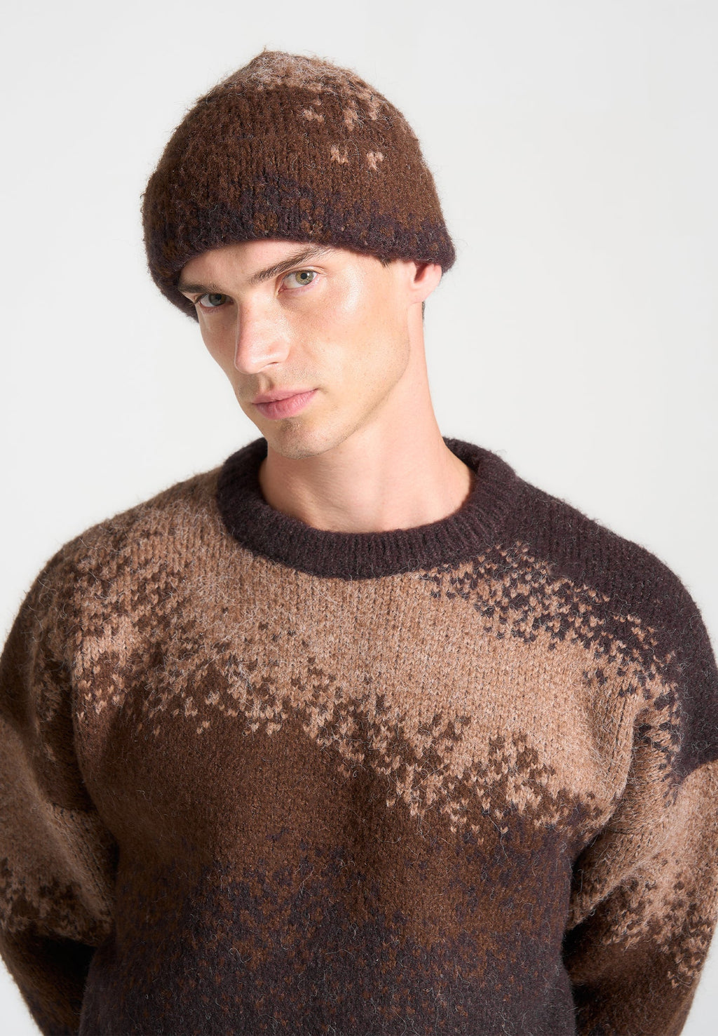 Ombré Knit Beanie Hat - Taupe