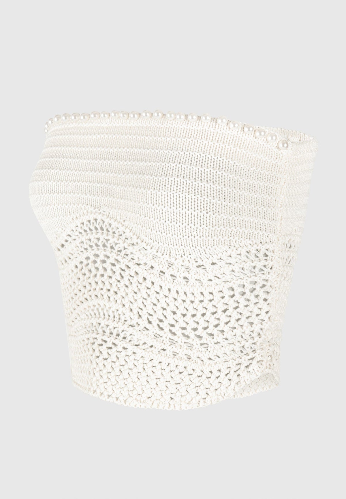 Pearl Applique Crochet Bandeau Top - Cream