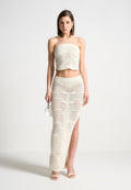 Pearl Applique Crochet Bandeau Top - Cream