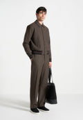 Regular Fit Houndstooth Wool-Blend Trousers - Brown