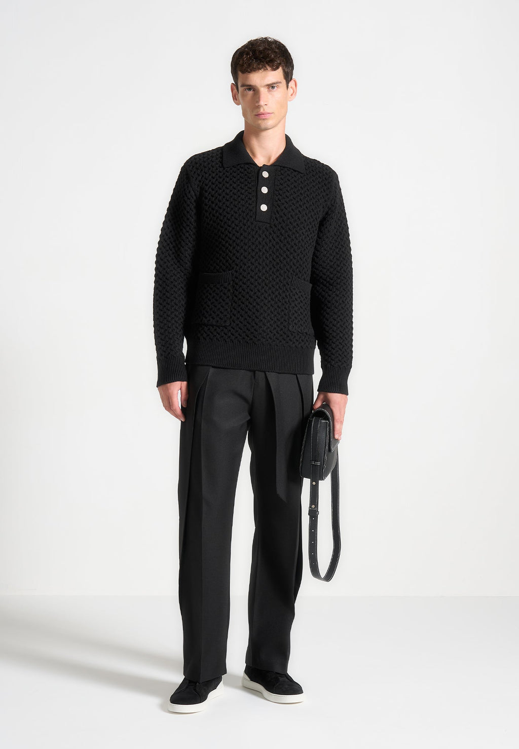 Relaxed Fit Wrap Leg Tailored Trousers - Black
