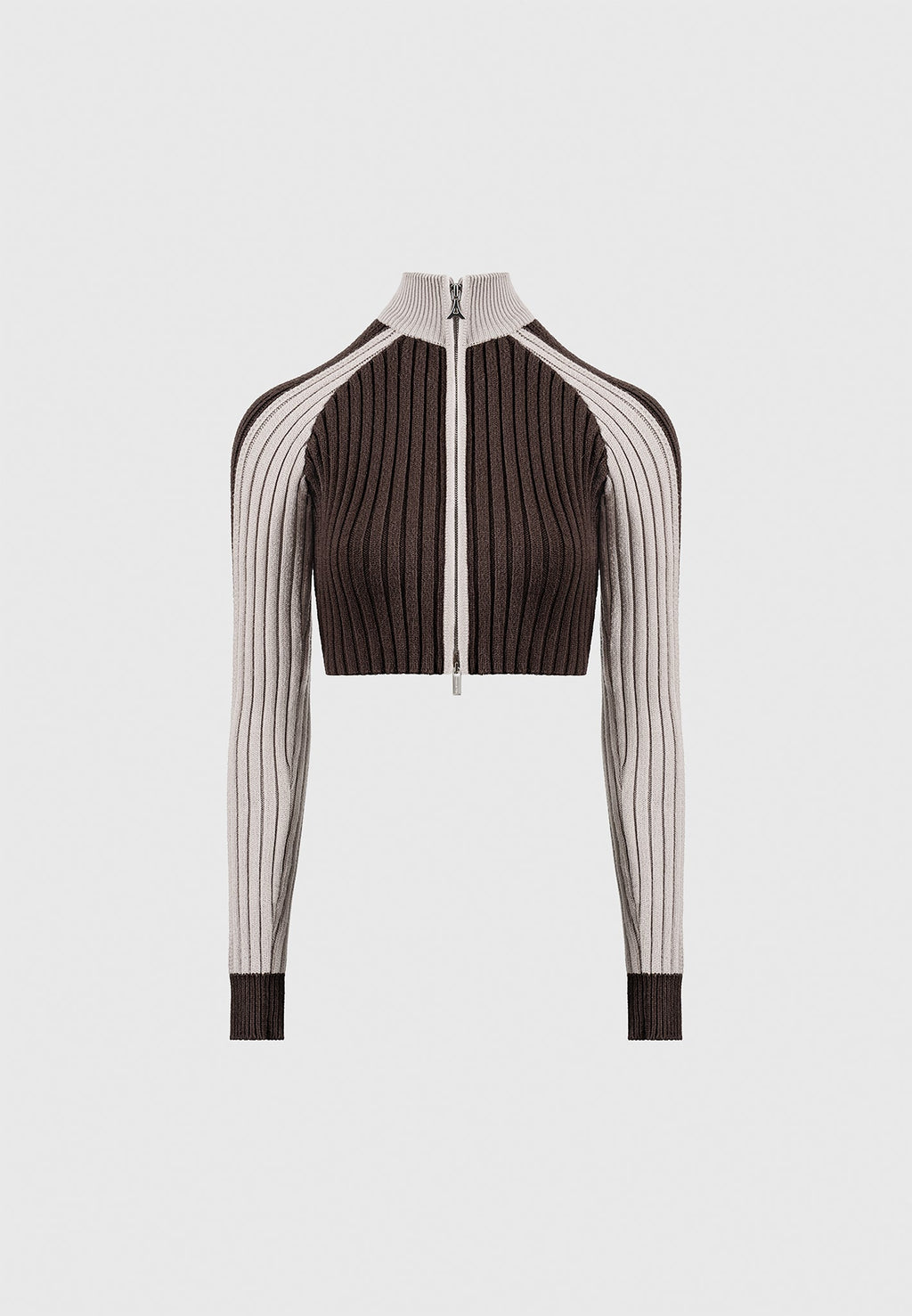Rib Knit Track Jacket - Brown/Beige