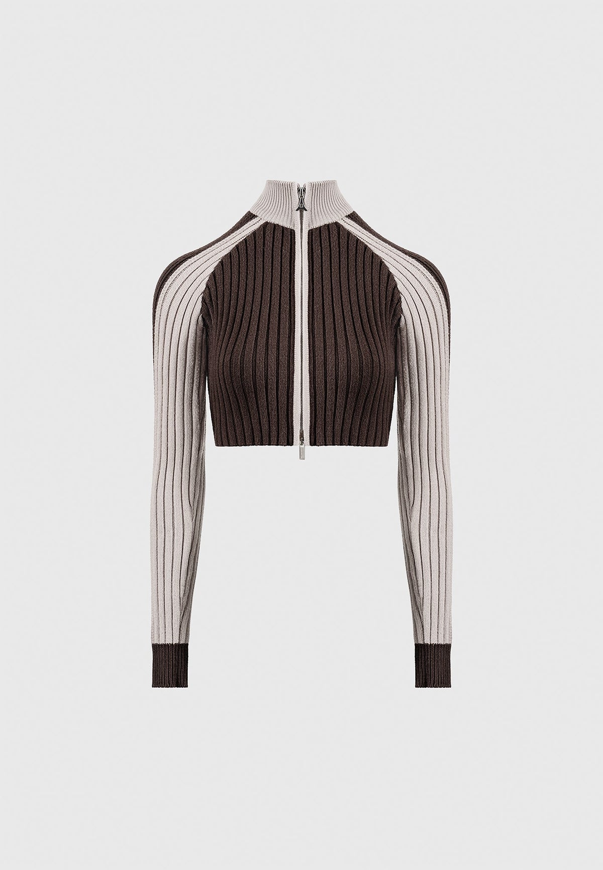 Rib Knit Track Jacket - Brown/Beige
