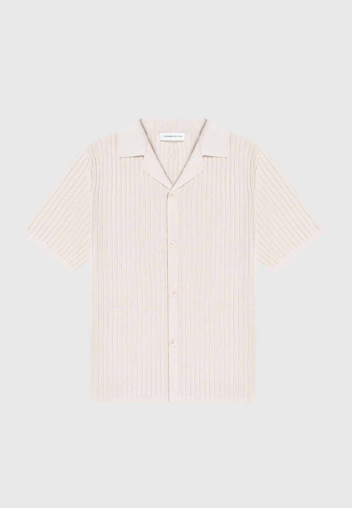 Ribbed Knit Revere Shirt - Cream