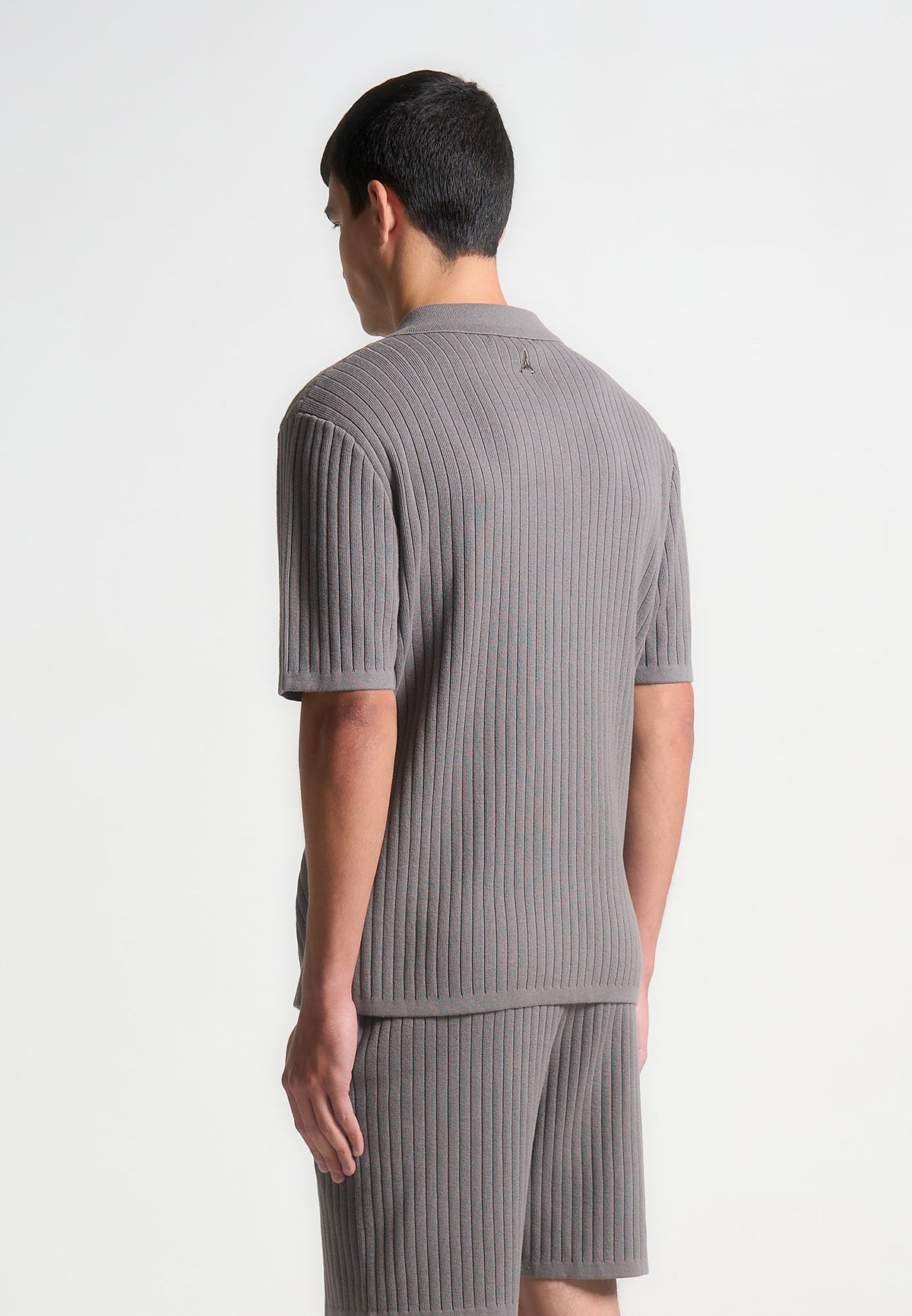 Ribbed Knit Revere Shirt - Grey