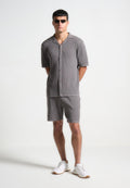 Ribbed Knit Revere Shirt - Grey