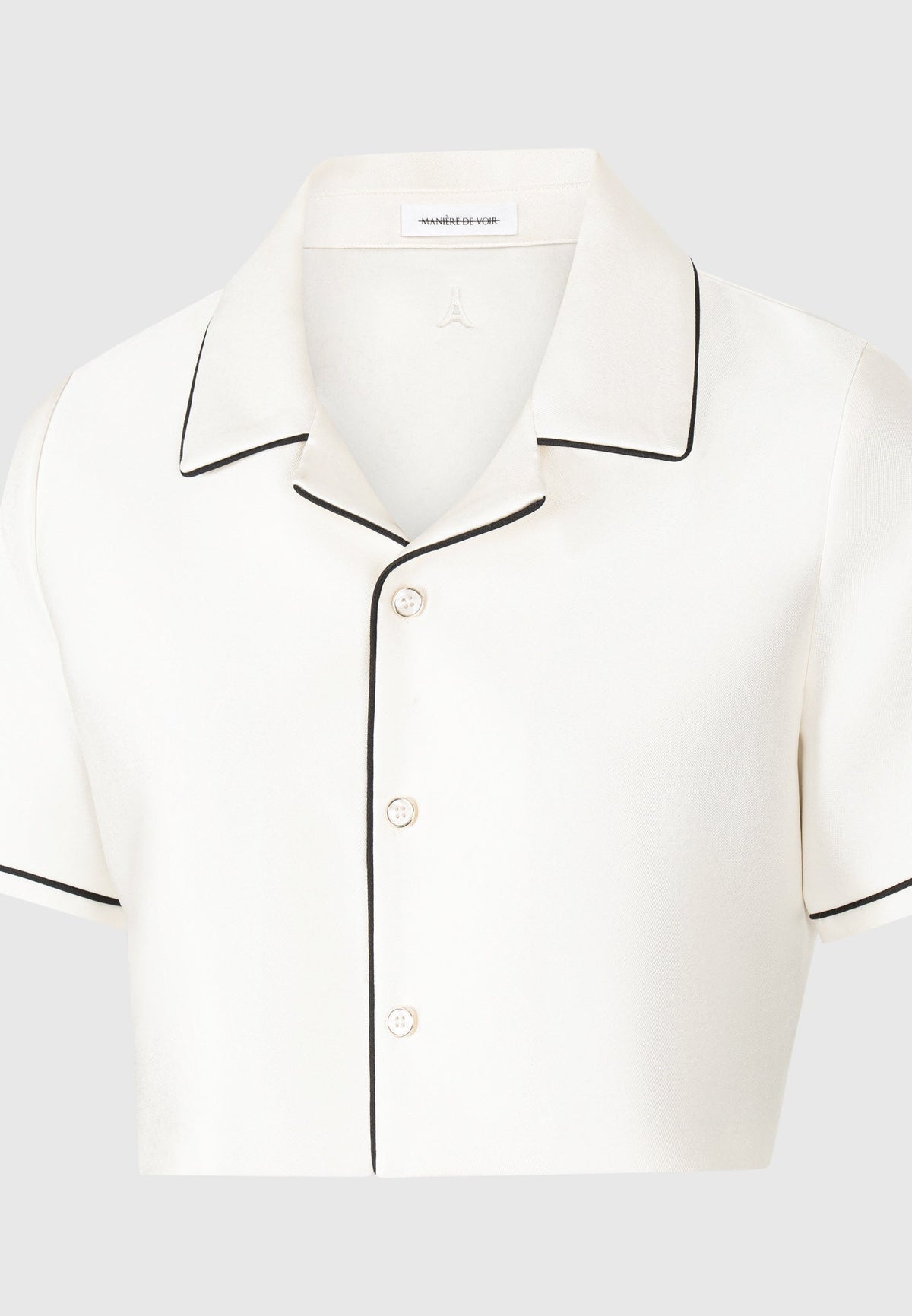 Satin Cropped Shirt with Piping - Cream
